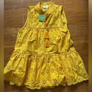 NWT Kate Spade “Spice things up” L Large Yellow Eyelet Floral Blouse Top Shirt